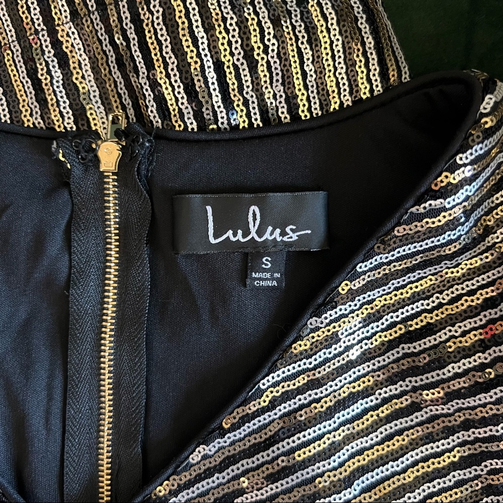 Lulu’s Black Gold Silver Striped Sequin Mini Dress - Picture 7 of 16
